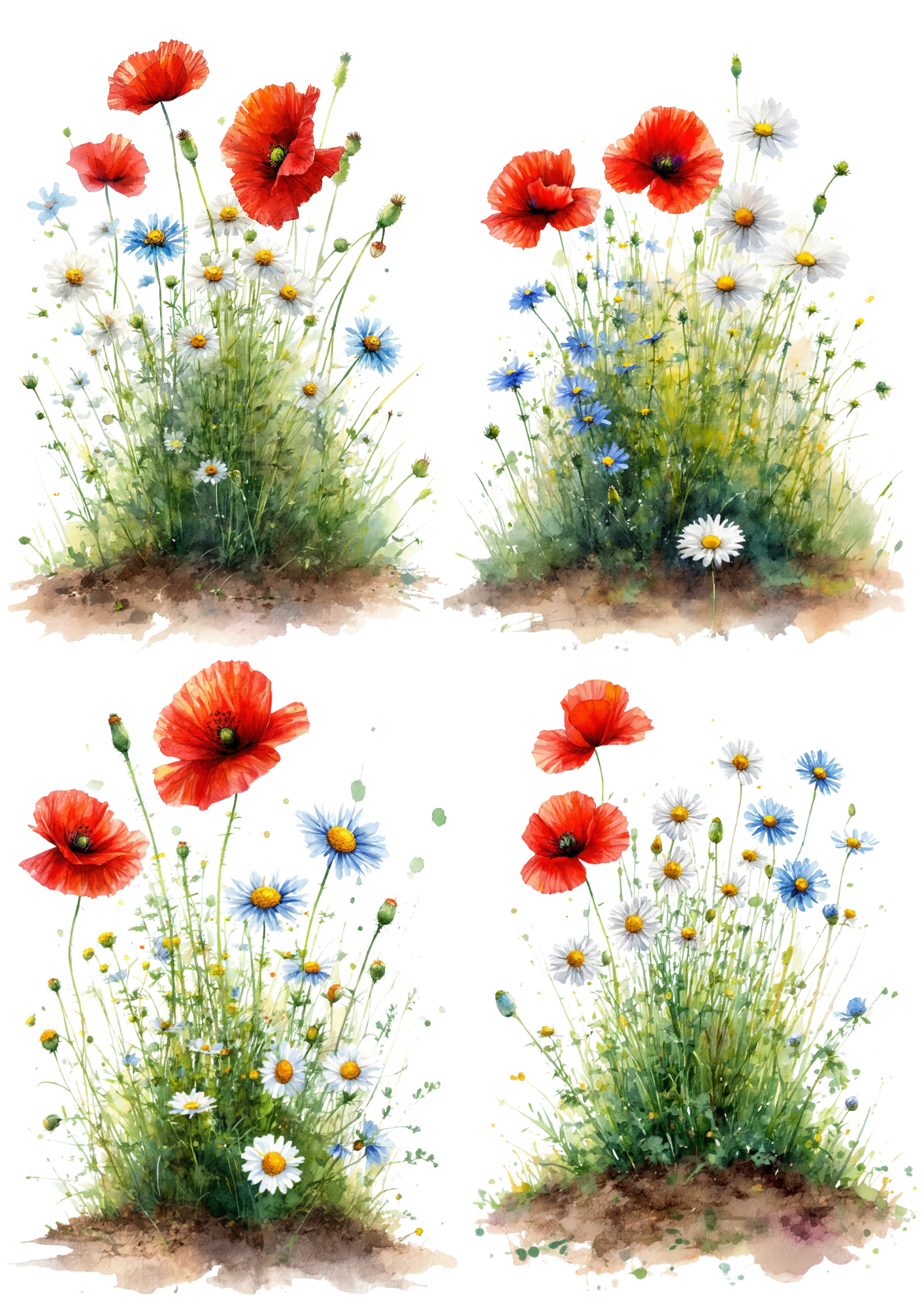 Rice Paper For Decoupage Red Poppies Flowers Collage Cat. No. 8722