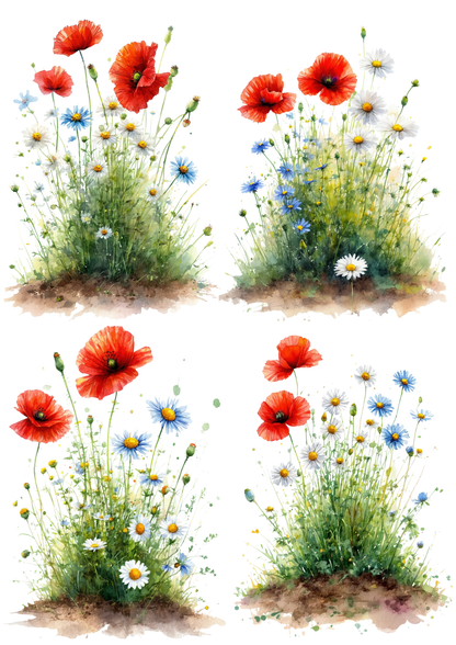 Rice Paper For Decoupage Red Poppies Flowers Collage Cat. No. 8722