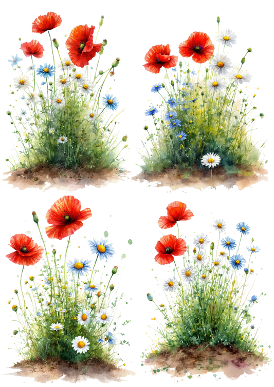 Rice Paper For Decoupage Red Poppies Flowers Collage Cat. No. 8722