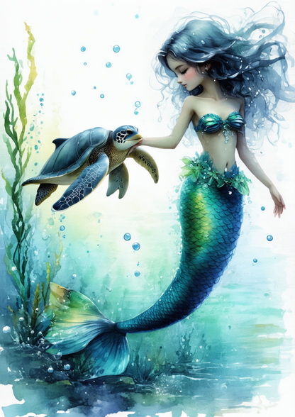 Rice Paper For Decoupage Mermaid With Turtle Full Cat. No. 8731