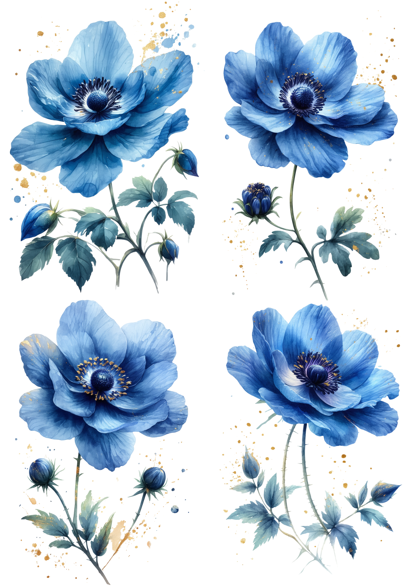 Rice Paper For Decoupage Watercolor Blue Anemone Collage Cat. No. 8738