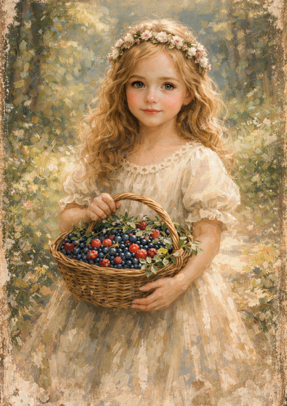 Rice Paper For Decoupage Beautiful Girl with Basket Full Cat. No. 8745