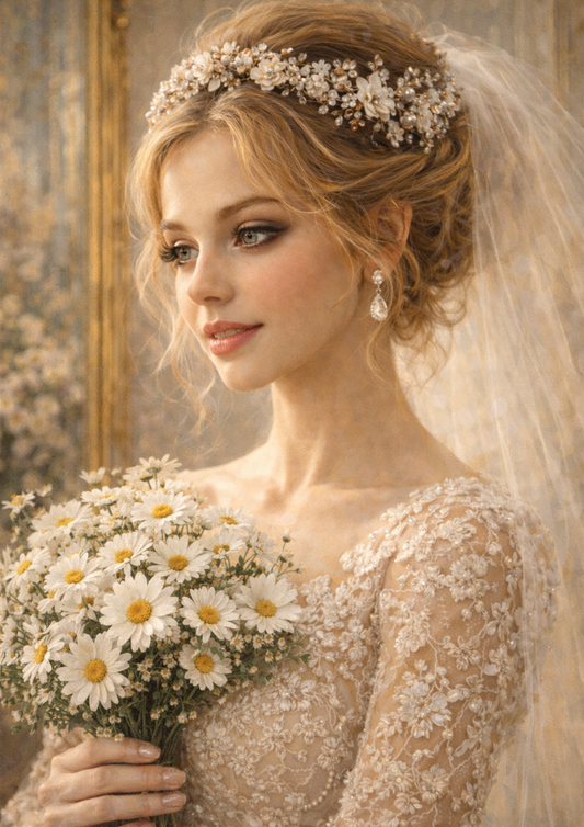 Rice Paper For Decoupage Bride Holding Daisies Bouquet Full Cat. No. 8757