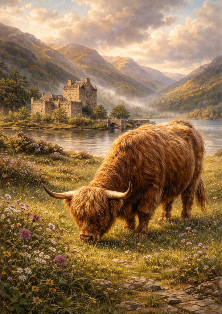 Rice Paper For Decoupage Highland Cow &amp; Scottish Landscape Full Cat. No. 8761