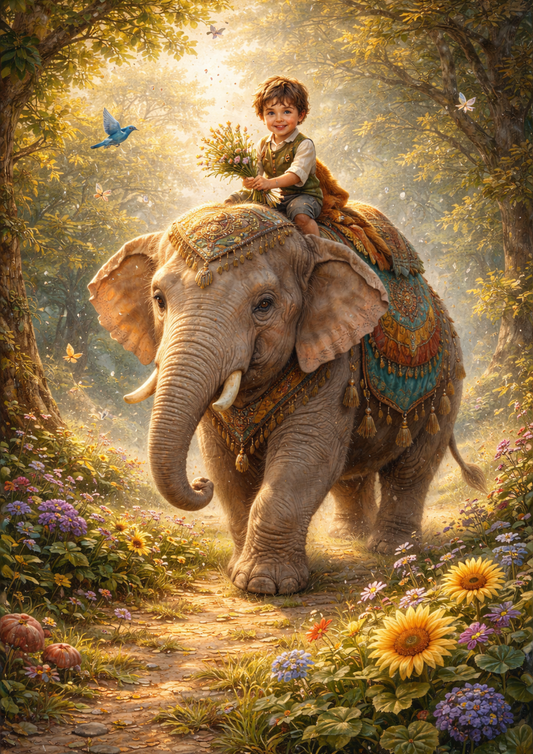 Rice Paper For Decoupage Elephant & Little Boy Full Cat. No. 8762