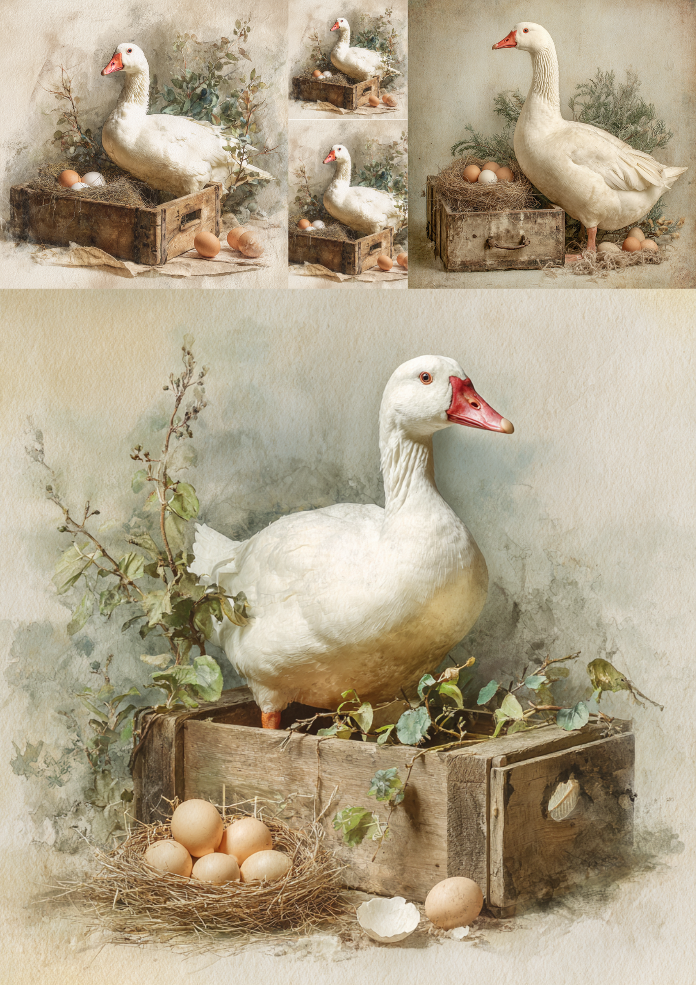 Rice Paper For Decoupage Vintage Goose Collage Cat. No. 8776