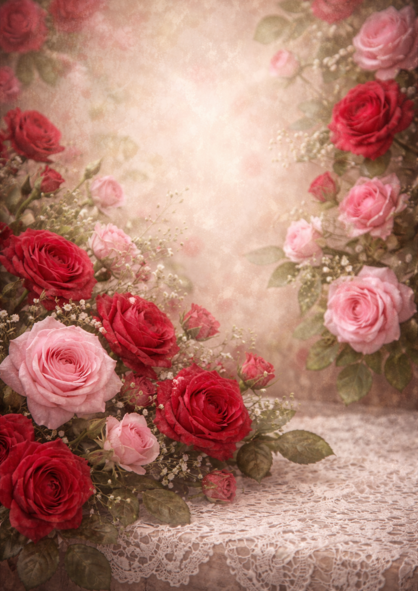 Rice Paper For Decoupage Red Roses Garland Full Cat. No. 8784