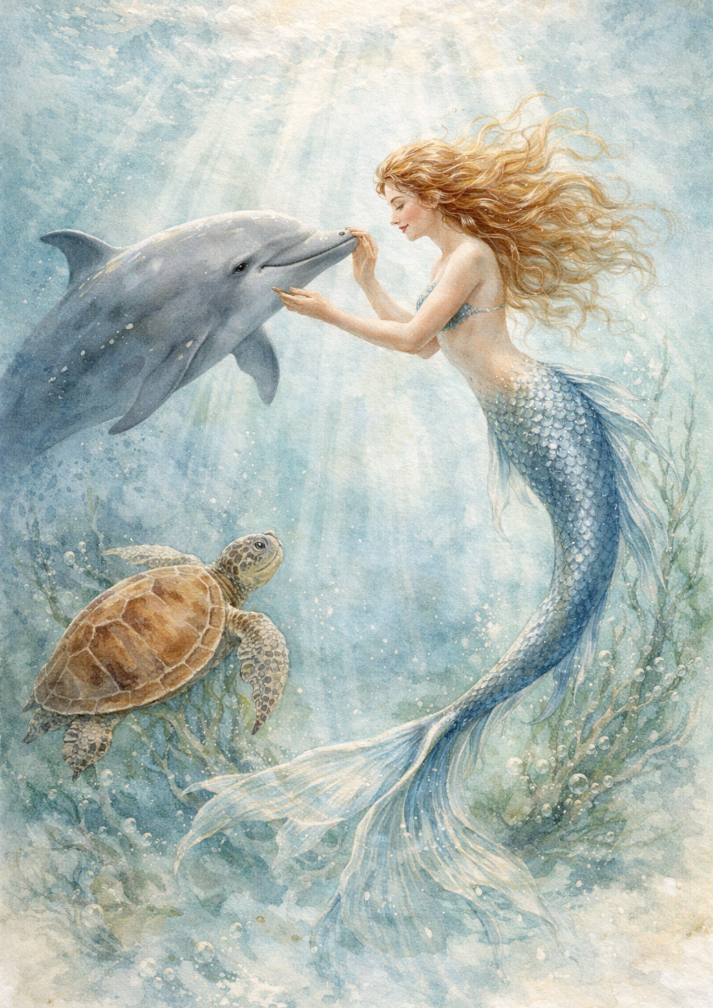 Rice Paper For Decoupage Mermaid With Turtle And Dolphin Full Cat. No. 8814