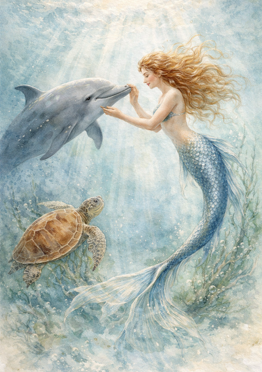 Rice Paper For Decoupage Mermaid With Turtle And Dolphin Full Cat. No. 8814