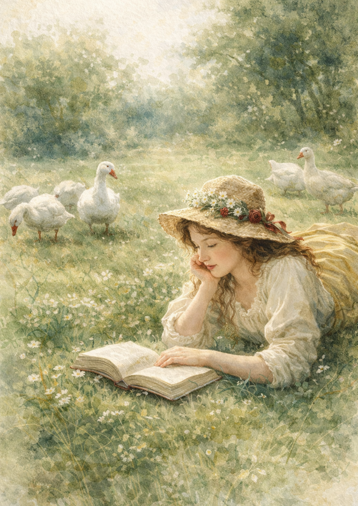 Rice Paper For Decoupage Goose Girl on the Meadow Full Cat. No. 8816