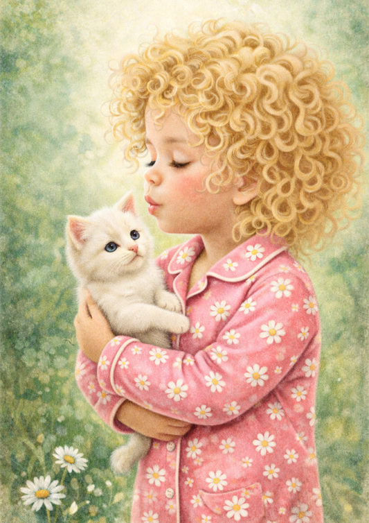 Rice Paper For Decoupage Cute Girl & Little Cat Full  Cat. No. 8829