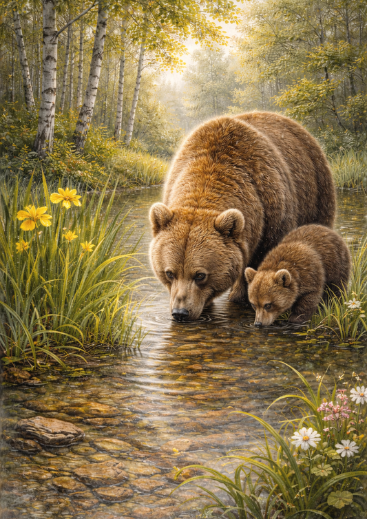 Rice Paper For Decoupage Bear Mum with Baby Bear Scene Full Cat. No. 8888
