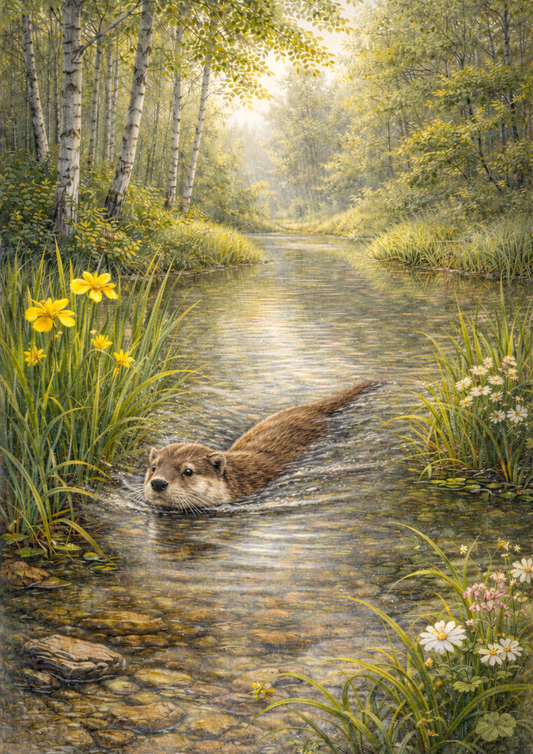 Rice Paper For Decoupage Otter in Forest Scene Full Cat. No. 8889