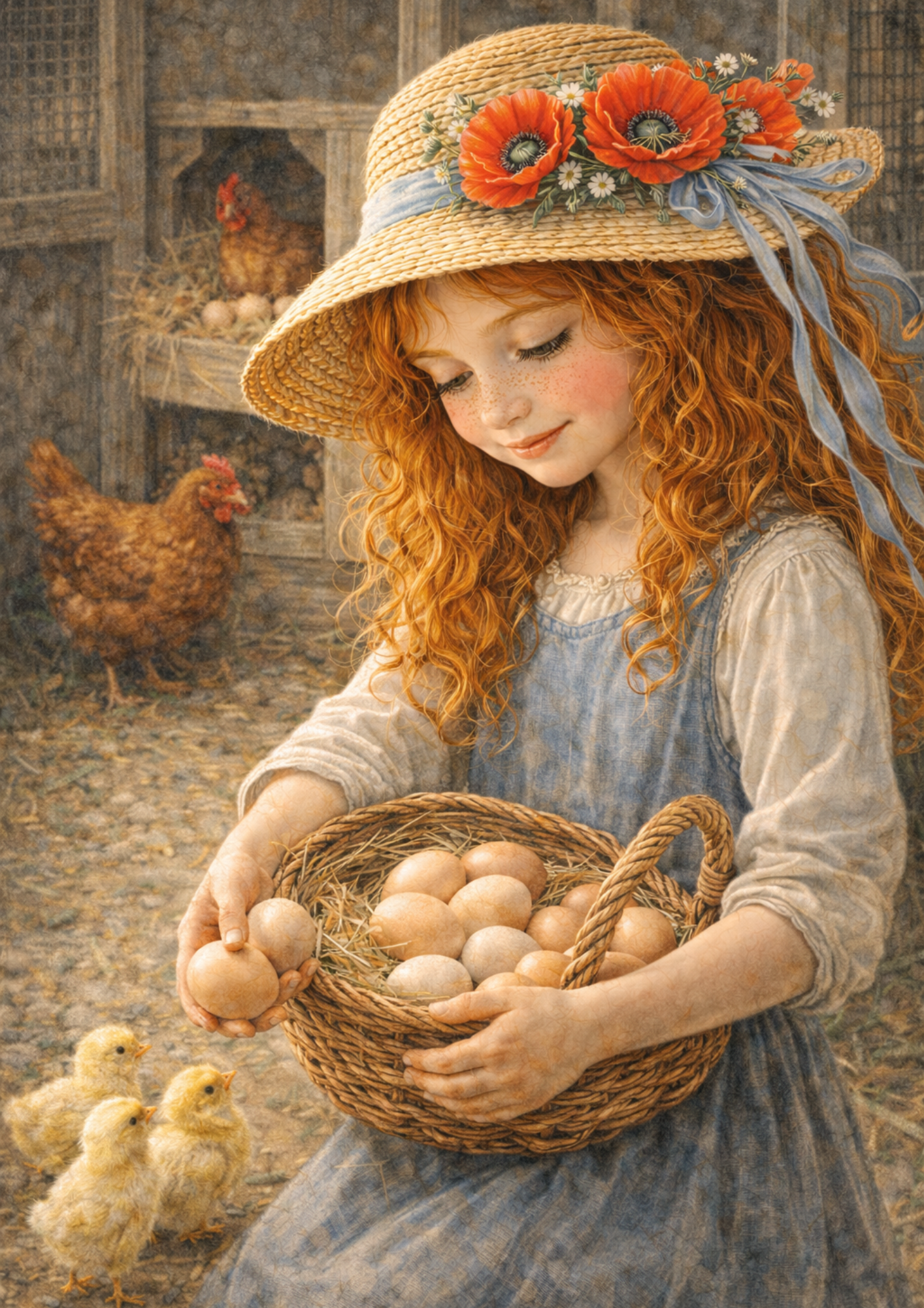 Rice Paper For Decoupage Girl Holding Eggs Scene Full Cat. No. 8897