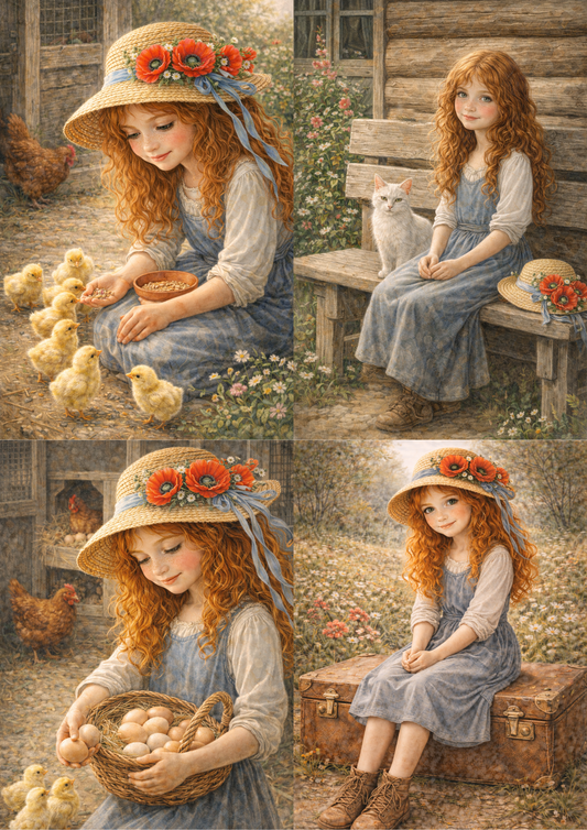 Rice Paper For Decoupage Beautiful Girl Scene Collage Cat. No. 8899