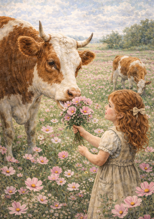 Rice Paper For Decoupage  Girl and Cow  Full Cat. No. 8907