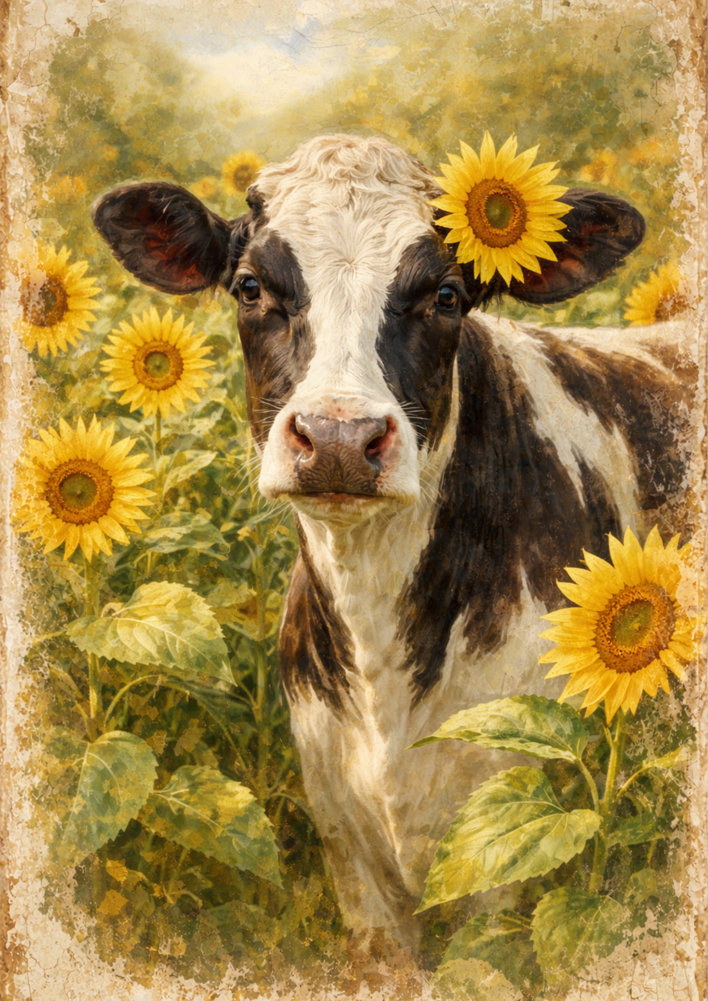 Rice Paper For Decoupage Cow & Sunflowers Full Cat. No. 8917
