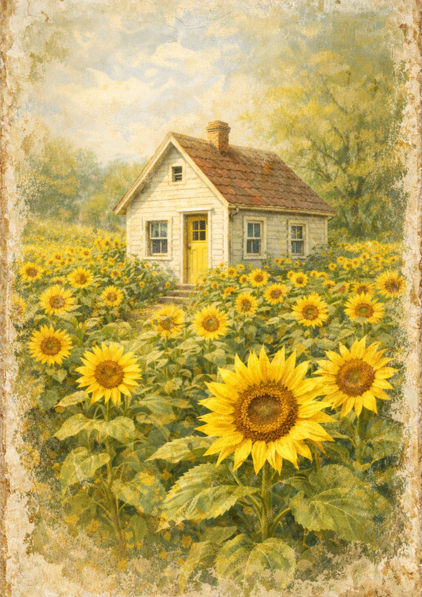 Rice Paper For Decoupage Old Cottage &  Sunflowers Full Cat. No. 8918