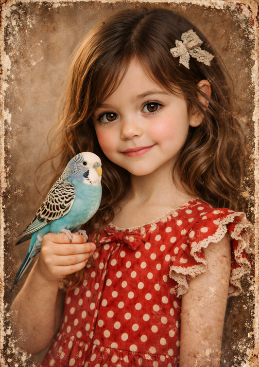 Rice Paper For Decoupage Girl with Budgerigar Full Cat. No. 8932