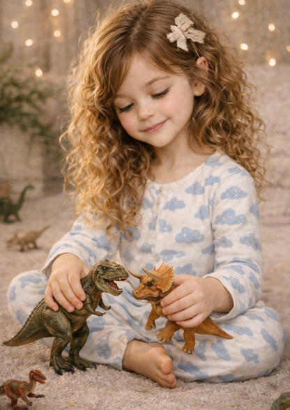 Rice Paper For Decoupage Girl Plying with Dinosaur Figurine Full Cat. No. 8938