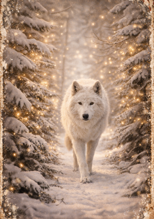 Rice Paper For Decoupage White Wolf in Frosty Forest Full Cat. No. 8942