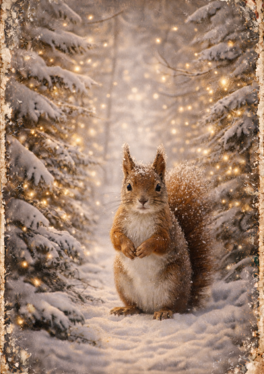 Rice Paper For Decoupage Red Squirrel in Frosty Forest Full Cat. No. 8944