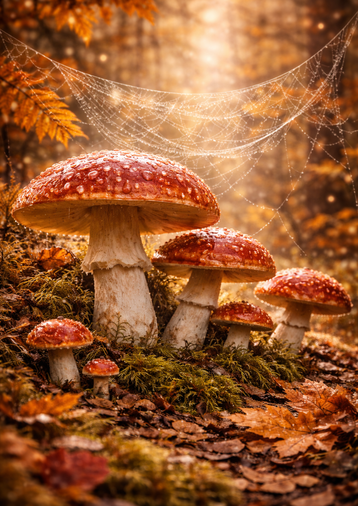 Rice Paper For Decoupage Toadstools in Autumn Forest Collage Cat. No. 8950