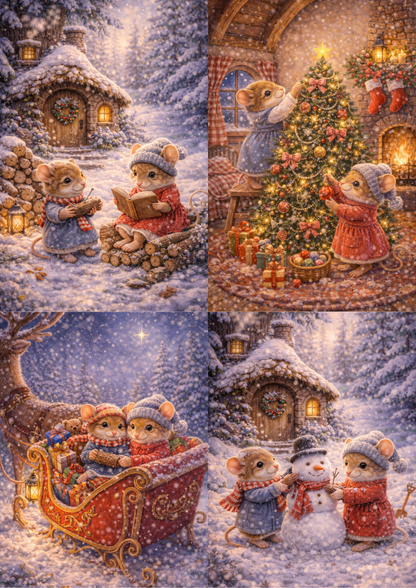 Rice Paper For Decoupage Mice Christmas Time Collage Cat. No. 8960