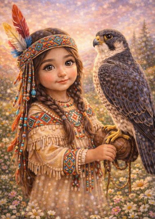 Rice Paper For Decoupage Indian Girl With Falcon Full Cat. No. 8963
