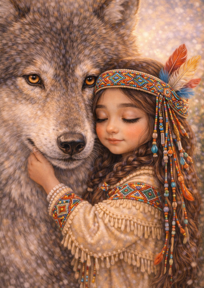 Rice Paper For Decoupage Indian Girl With Wolf Full Cat. No. 8965