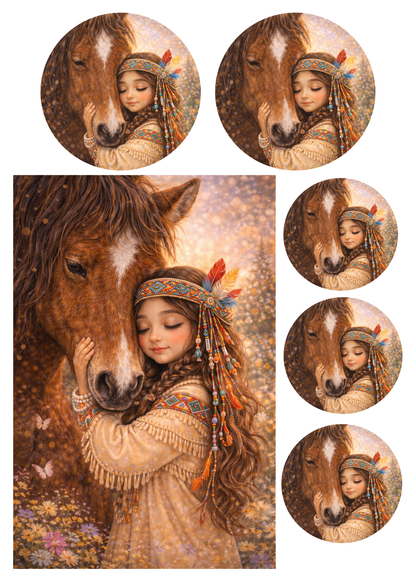 Rice Paper For Decoupage Indian Girl With Horse Collage Cat. No. 8971