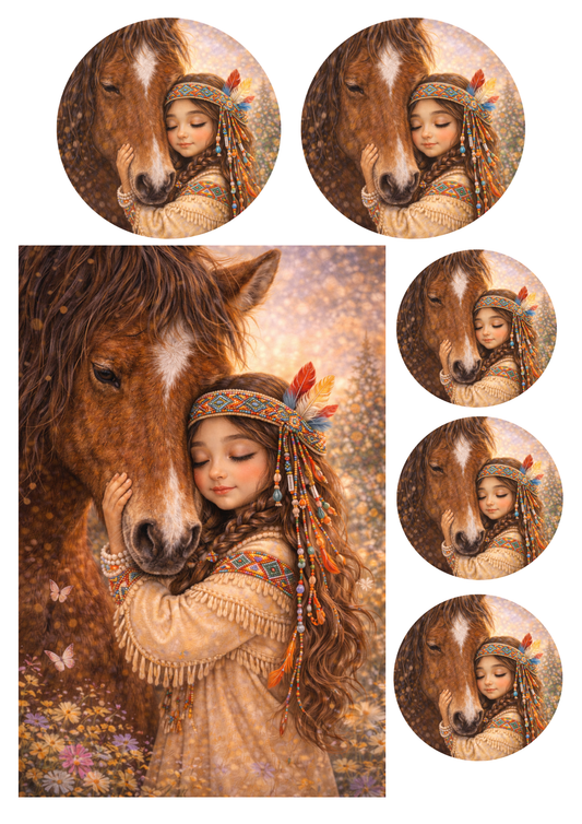Rice Paper For Decoupage Indian Girl With Horse Collage Cat. No. 8971