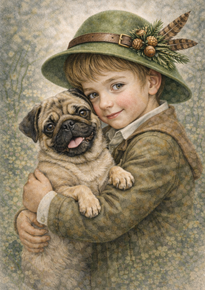 Rice Paper For Decoupage Little Pug & Boy Full Cat. No. 8975