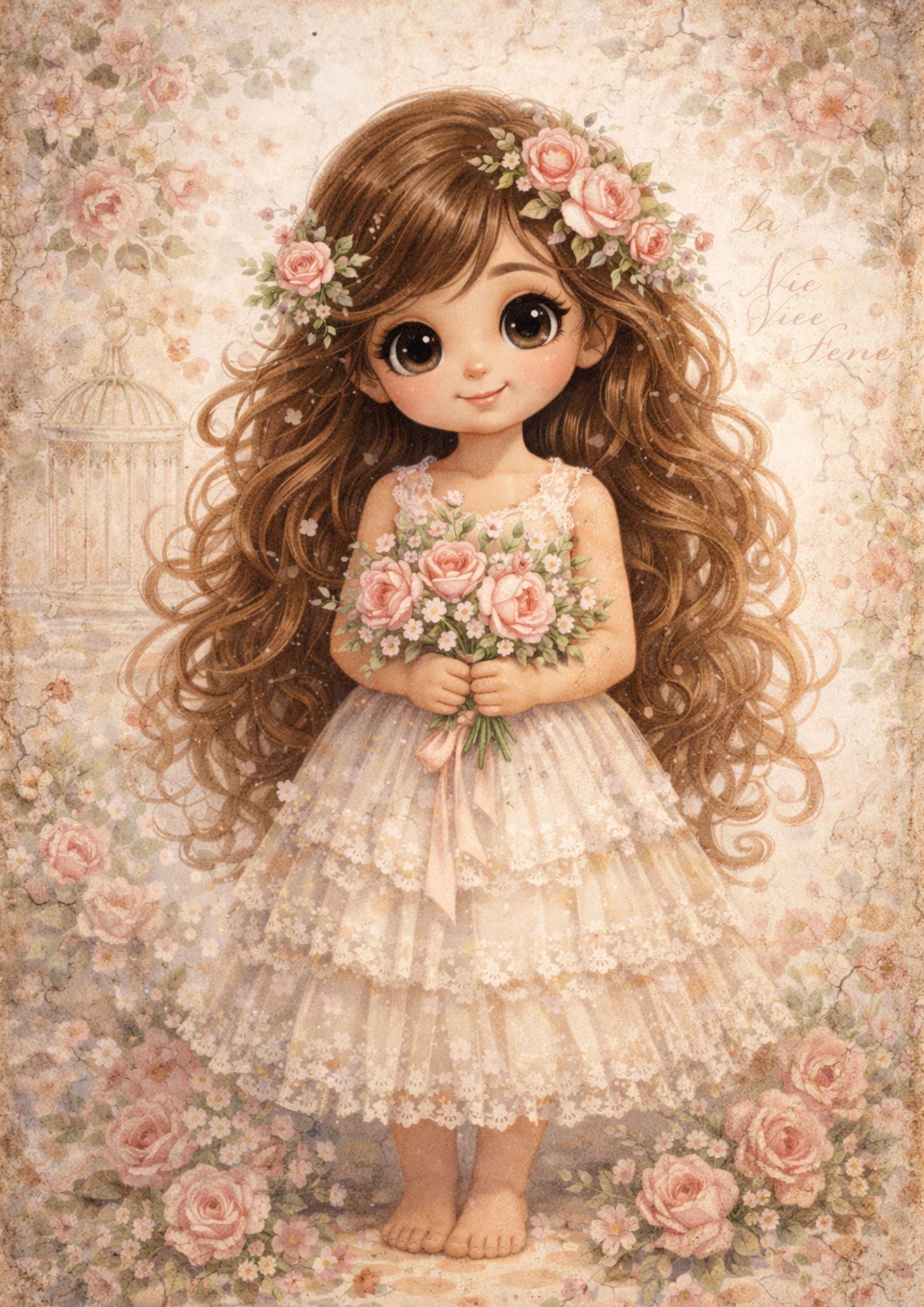 Rice Paper For Decoupage Girl with Flowers Full Cat. No. 8992