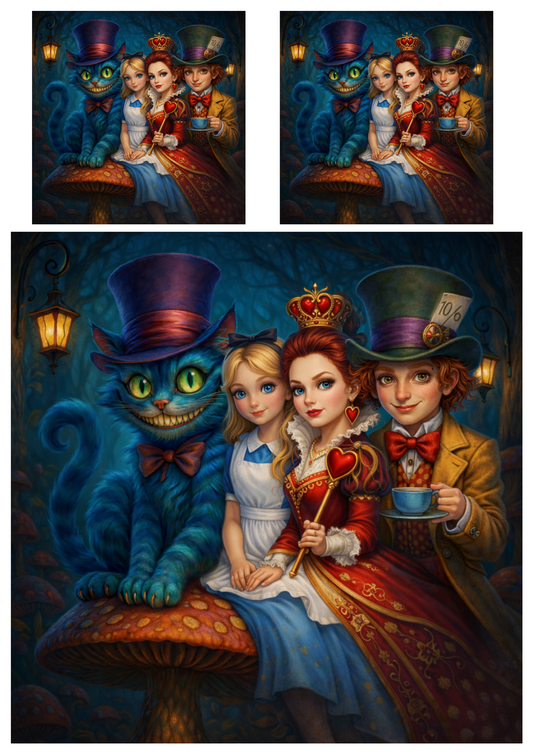 Rice Paper For Decoupage Alice in Wonderland Collage Cat. No. 8999