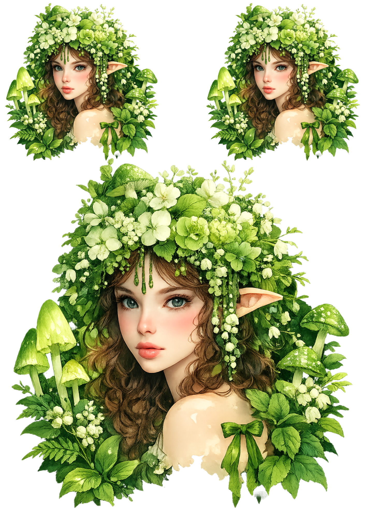 Rice Paper For Decoupage Green Leaves Fairy Collage Cat. No. 9001