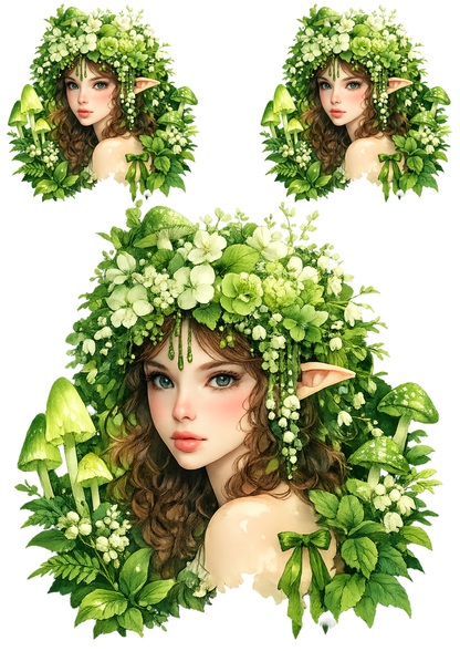 Rice Paper For Decoupage Green Leaves Fairy Collage Cat. No. 9001