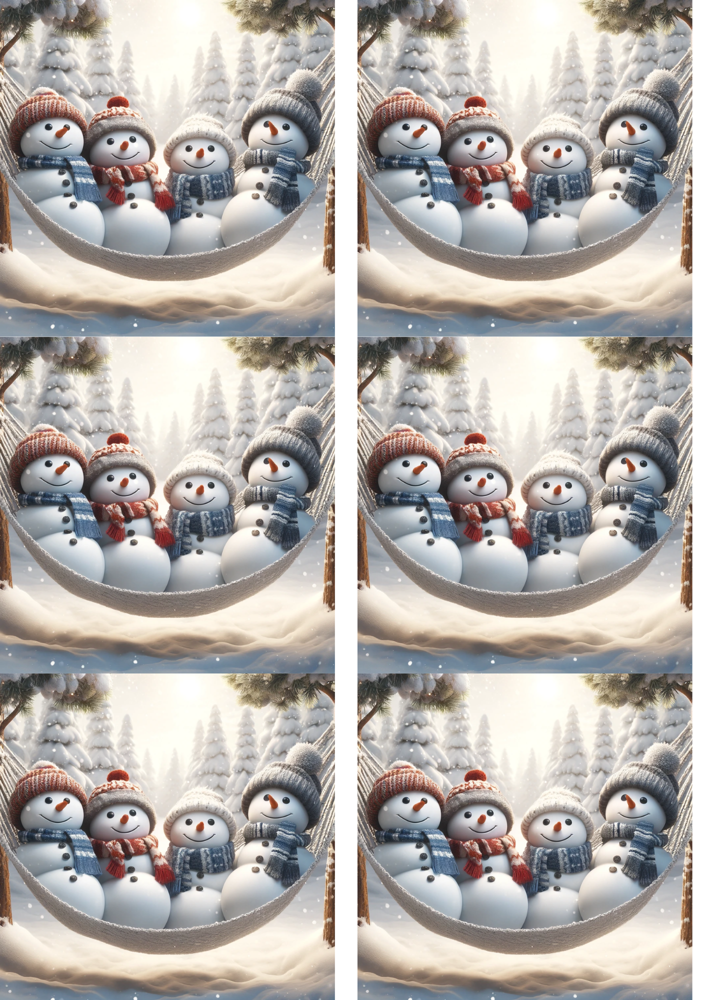 Rice Paper For Decoupage Snowmen On A Hammock Collage Cat. No. 9005