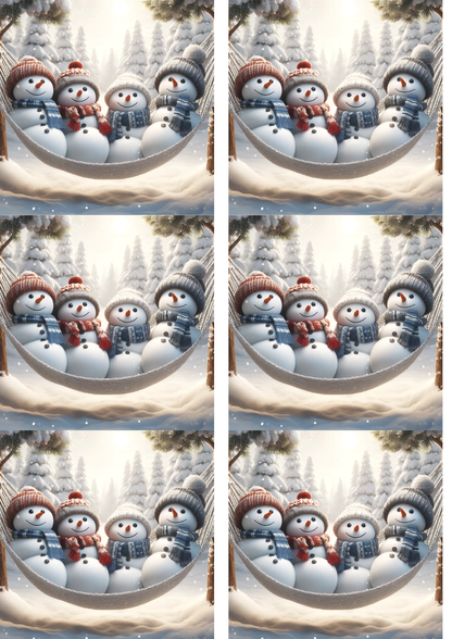 Rice Paper For Decoupage Snowmen On A Hammock Collage Cat. No. 9005