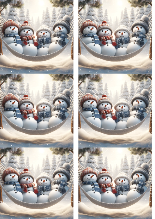 Rice Paper For Decoupage Snowmen On A Hammock Collage Cat. No. 9005