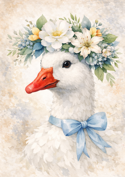 Rice Paper For Decoupage Goose in Spring Floral Wreath Collage Cat. No. 9008