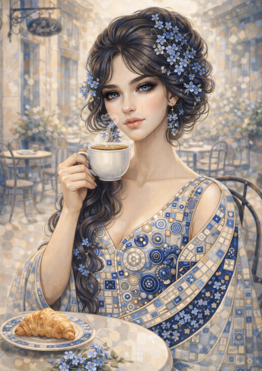 Rice Paper For Decoupage Beautiful Lady in Klimt Style Blue Portrait Full Cat. No. 9013