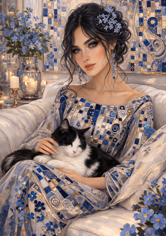 Rice Paper For Decoupage Beautiful Elegance Woman with Cat Full Cat. No. 9015
