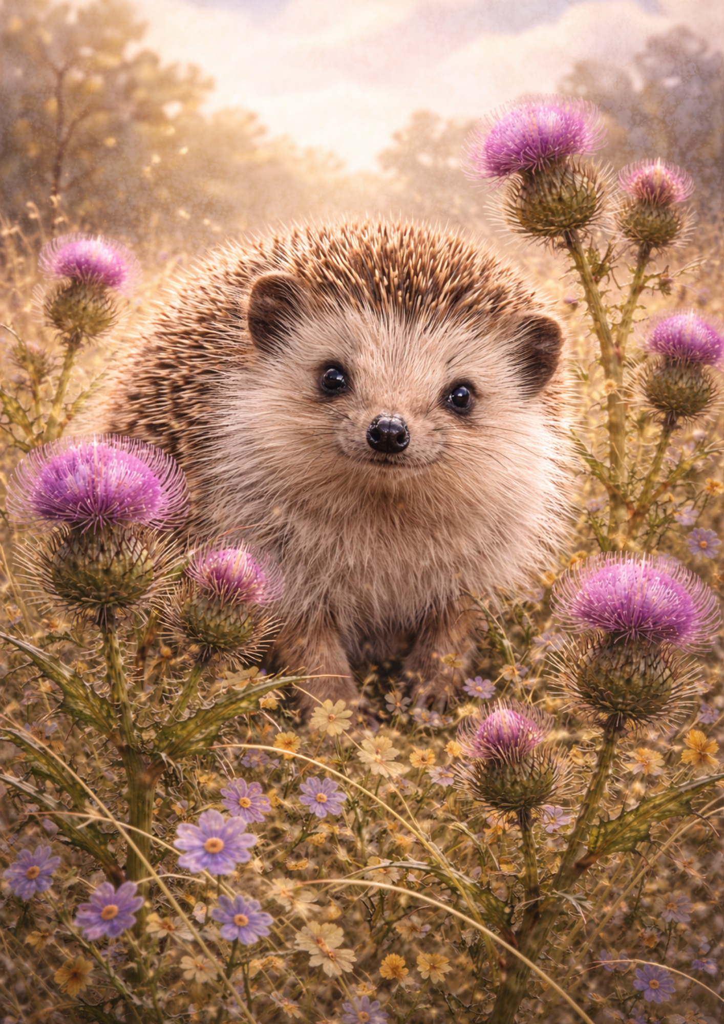 Rice Paper For Decoupage Hedgehog & Wild Thistle Full Cat. No. 9022