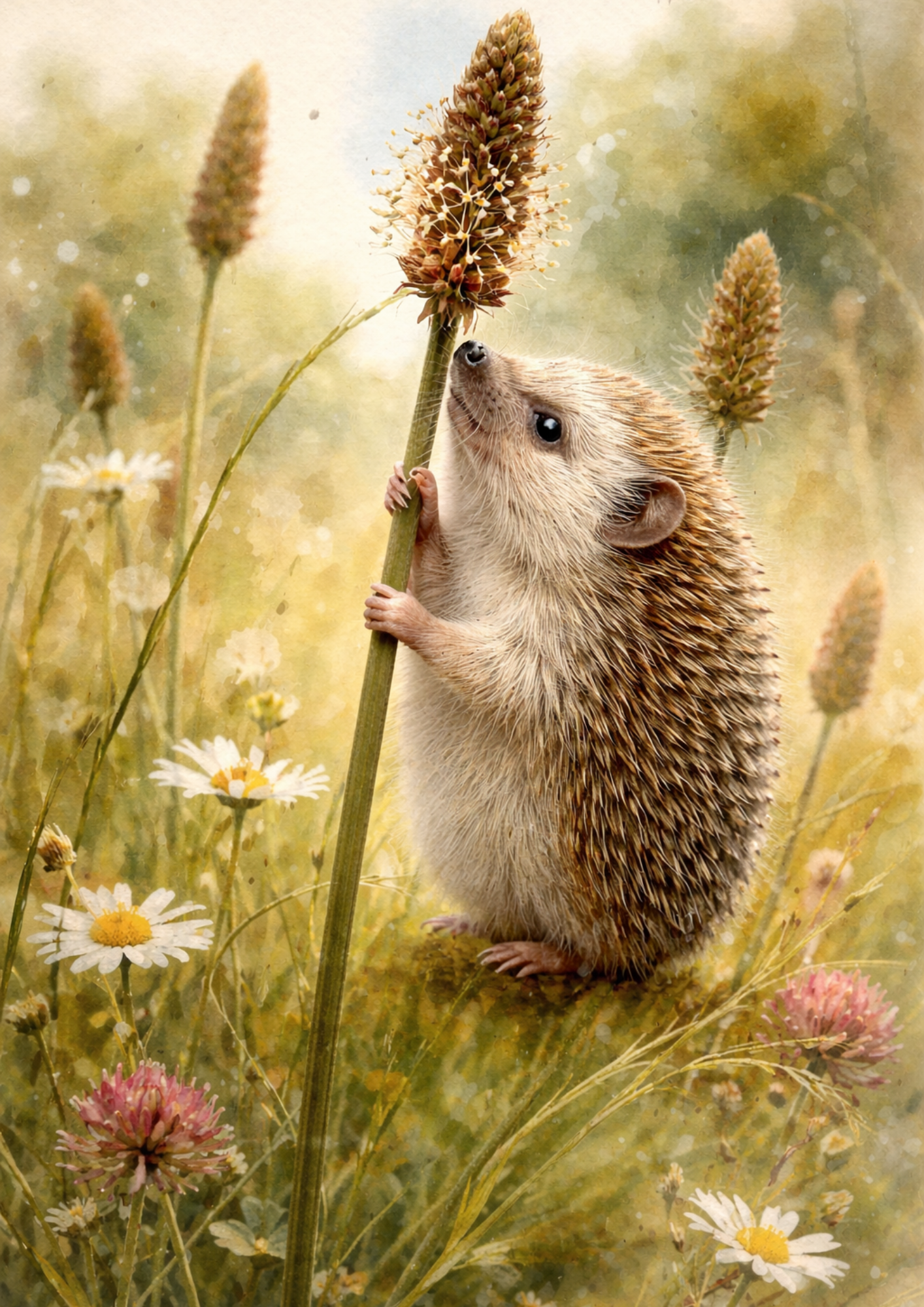 Rice Paper For Decoupage Hedgehog in The Meadow Cat. No. 9026