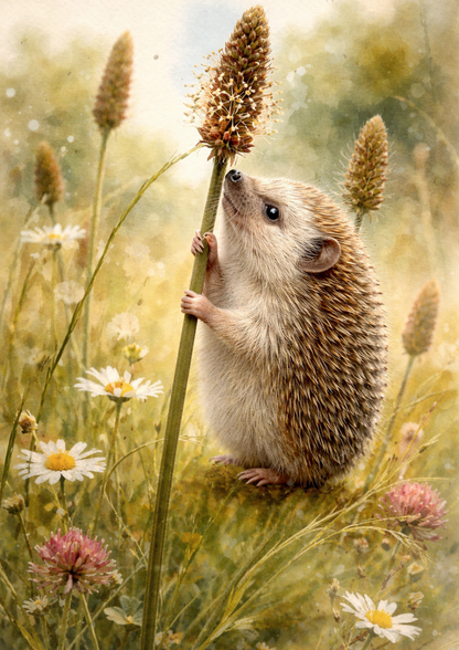 Rice Paper For Decoupage Hedgehog in The Meadow Cat. No. 9026