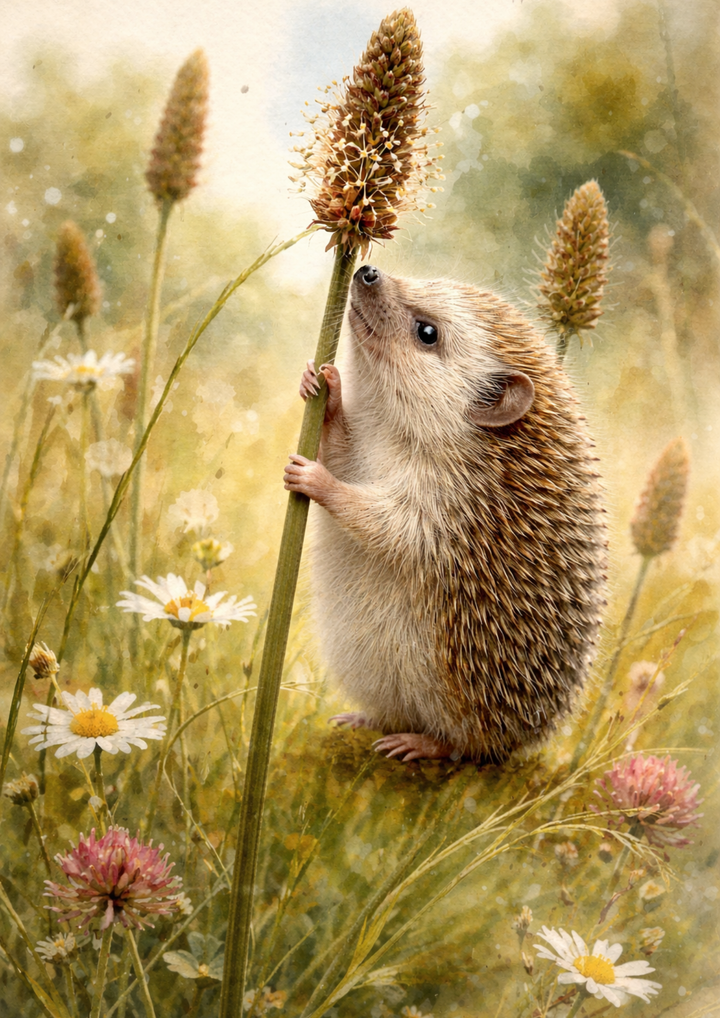Rice Paper For Decoupage Hedgehog in The Meadow Cat. No. 9026
