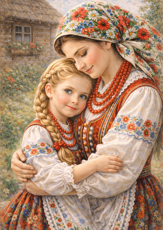 Rice Paper For Decoupage Country Mother & Doughter in Traditional Krakow Folk Costume Full Cat. No.4046