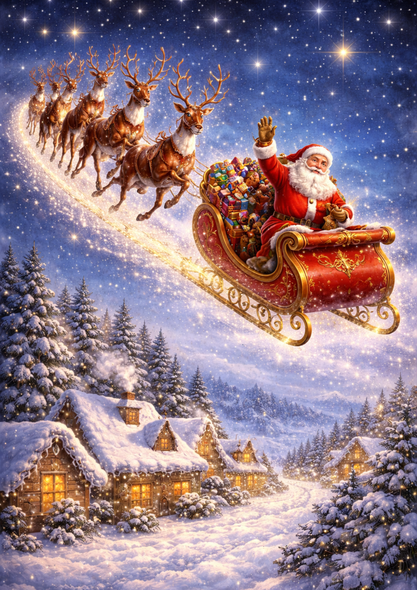 Rice Paper For Decoupage Santa in the Sleigh Full Cat. No.9059