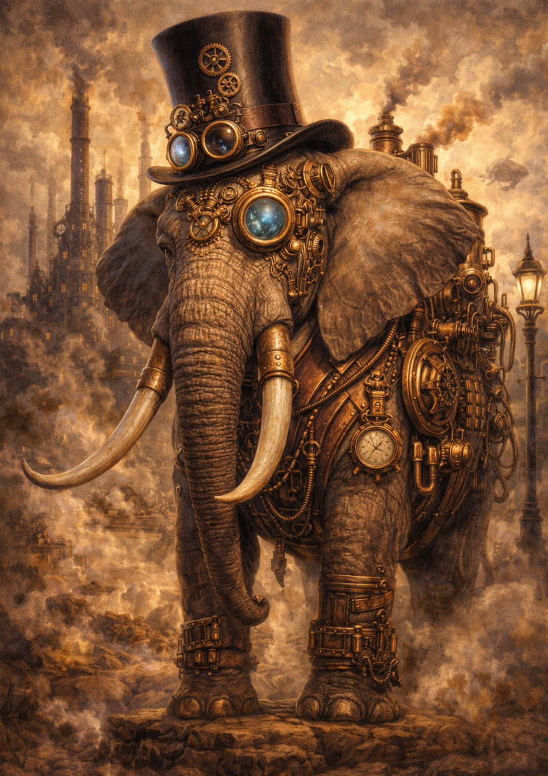 Rice Paper For Decoupage Steampunk Elephant in Vintage Style Full Cat. No.9066